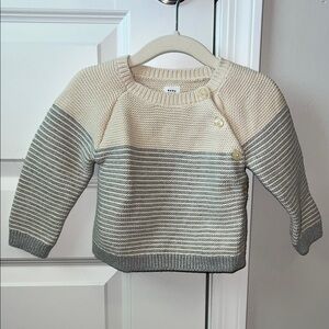Baby Gap Striped Cream and Gray Blue Baby Sweater with Buttons